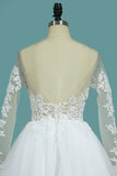 Wedding Dresses Bateau Long Sleeves A Line With Applique Tulle Open Back