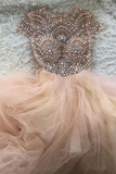 Tulle Beads Long Prom Dress A Line Formal Evening Dress
