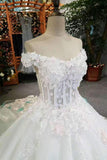 New Arrival Off The Shoulder Floral Wedding Dresses Lace Up With Appliques And Handmade Flowers