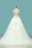 Wedding Dress V Neck Beaded Bodice A Line Tulle With Embroidery And Beads