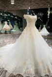 Affordable Floral Wedding Dresses Lace Up Off The Shoulder A-Line