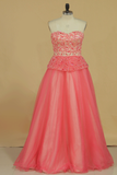 Sweetheart Prom Dresses Beaded Bodice Floor Length A Line Tulle