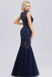 Elegant V-Neck Beaded Bodycon Mermaid Prom Dresses Straps Evening Gowns SJS15215