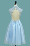 A Line Homecoming Dresses High Neck Tulle With Applique