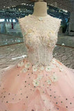 Foral Wedding Dresses Lace Up With Appliques And Beads Scoop Neck