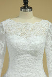 A Line Long Sleeves White Lace Appliques Satin Beads Open Back Wedding Dresses JS815
