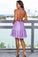 A-line V-Neck Backless Knee Length Lavender Halter Ruched Short Homecoming Dress H1291