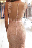 Sexy Mermaid Lace Appliques V Neck Beads Sleeveless Long Prom Dresses JS37