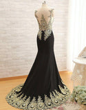 New Arrival Gold Lace Black Mermaid Scoop Sleeveless Yarn Crystal Long Evening Dresses JS21