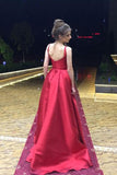 Red A-Line Long Simple Satin Open Back Sleeveless Evening Dress Prom Dresses UK JS507