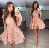 A Line Above Knee Straps Lace Homecoming Dresses with Scoop Short Prom Dresses JS838