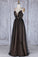 A Line Black Tulle V Neck Backless Lace Appliques Prom Dresses Simple Evening Dresses JS874