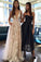 A Line Deep V Neck Sleeveless Tulle Prom Dresses Long Formal Dresses JS376