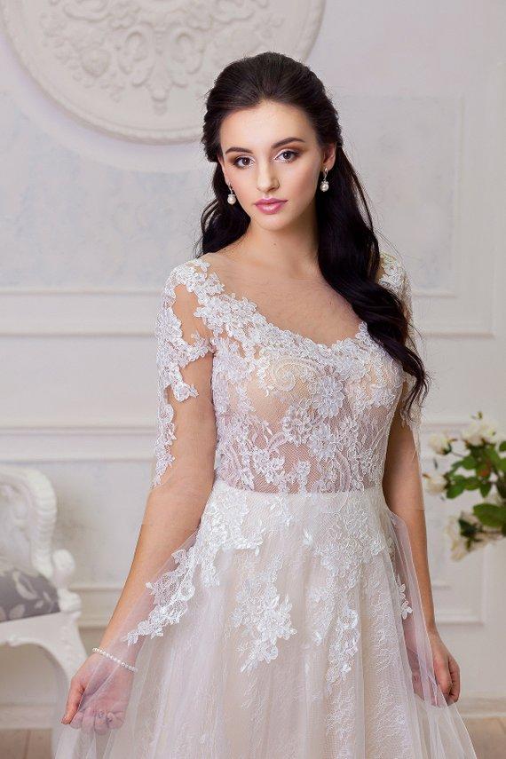 A Line Half Sleeve Lace Appliques Wedding Dresses Sweetheart Wedding Gowns JS504
