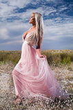 A Line Light Pink Tulle Deep V Neck Prom Dresses, Sequins Backless Party Dresses uk PW351