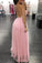 A Line Light Pink Tulle Deep V Neck Prom Dresses Sequins Backless Party Dresses JS351