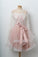 A Line Long Sleeve Scoop Pink Lace Appliques Homecoming Dresses With Tulle Belt H1048