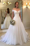A Line Off the Shoulder Simple Sweetheart Ivory Beach Wedding Dresses Bridal Gown PW447