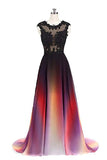A Line Ombre Lace Appliques Prom Dresses Long Cheap Evening Dresses JS851