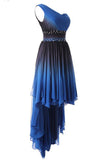 A Line One Shoulder Ombre Chiffon Blue Ruffles Prom Dresses Homecoming Dresses JS875