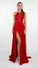 A Line Red Chiffon Halter High Slit Backless Lace Long Cheap Prom Dresses JS359