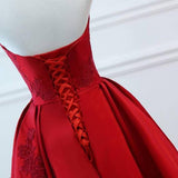 A Line Red Strapless Sweetheart Prom Dresses Satin Long Cheap Quinceanera Dresses JS605