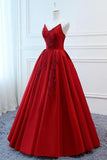 A Line Red Strapless Sweetheart Prom Dresses Satin Long Cheap Quinceanera Dresses JS605