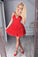 A Line Red V Neck Spaghetti Straps Homecoming Dresses with Lace Short Prom Dresses JS861