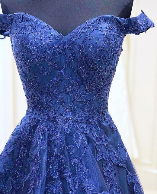 A Line Royal Blue Lace Appliques Sweetheart Beads Long Cheap Prom Dresses with Tulle P1033