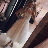 A Line Spaghetti Strap Tea Length Tulle Prom Homecoming Dress With Bling Bling Stars