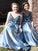 A Line Spaghetti Straps Backless Blue Prom Dress with Beading Long Party Dresses JS398