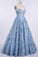 A Line Spaghetti Straps Sweetheart 3D Flower Applique Sky Blue Prom Dresses JS426