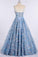 A Line Spaghetti Straps Sweetheart 3D Flower Applique Sky Blue Prom Dresses JS426