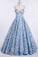 A Line Spaghetti Straps Sweetheart 3D Flower Applique Sky Blue Prom Dresses uk PW426