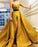 A Line Sweetheart High Slit Satin Ruffles Prom Dresses Long Yellow Evening Dresses JS370