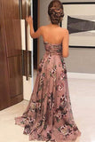 A Line Sweetheart Ruffles Sweep Train Floral Printed Chiffon Prom Dress with Beading JS571