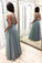 A Line Tulle Blue Floor Length Prom Dresses Beaded Long Evening Graduation Dresses JS901