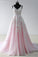 A Line V Neck Lace Appliques Pink Long Prom Dresses Backless Cheap Prom Dresses JS437