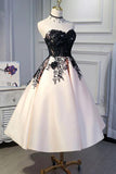 A line Ankle Length Satin Homecoming Dress with Lace Straps Short Prom Dresses JS843
