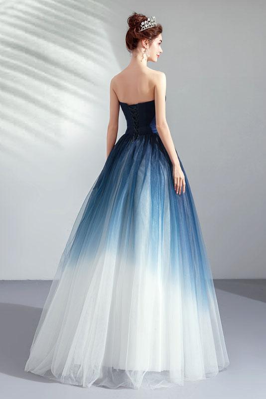 A line Blue Ombre Prom Dresses Lace up Sweetheart Strapless Formal Dresses JS339