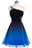 A line Blue One Shoulder Beads Short Prom Dresses Chiffon Homecoming Dresses JS853