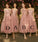 A line Dusty Pink Short Sleeve Bridesmaid Dresses Lace Tulle Prom Dresses JS807