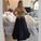 A line Lace Black Puffy Pearls Gold Evening Dresses Long Sleeve Appliques Prom Dresses JS664