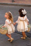 A line Long Sleeve Lace Flower Girl Dresses Above Knee Scoop Bowknot Baby Dress JS546