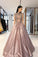A line Satin Beads High Neck Prom Dresses Long Cheap Dance Dresses JS716