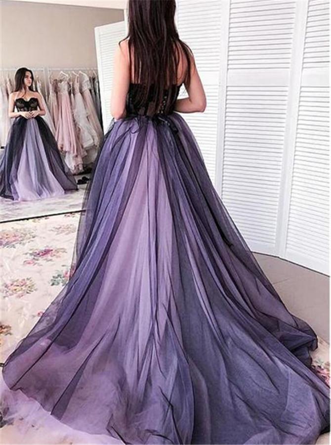 A line Sweetheart Strapless Tulle Sleeveless Lilac Prom Dresses With Appliques Formal Dress JS462