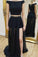 A line Two Piece Detachable Black Prom Dresses Sequin Short Sleeves Chiffon Formal Dress JS461