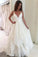A line V Neck Spaghetti Straps Prom Dresses With Ruffles Long Wedding Dresses