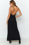 Mermaid Spaghetti Straps V Neck Side Slit Black Prom Dresses Long Simple Formal Dress