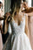 A Line Round Neck Floor Length V Neck Cheap Wedding Dress with Lace Appliques JS202